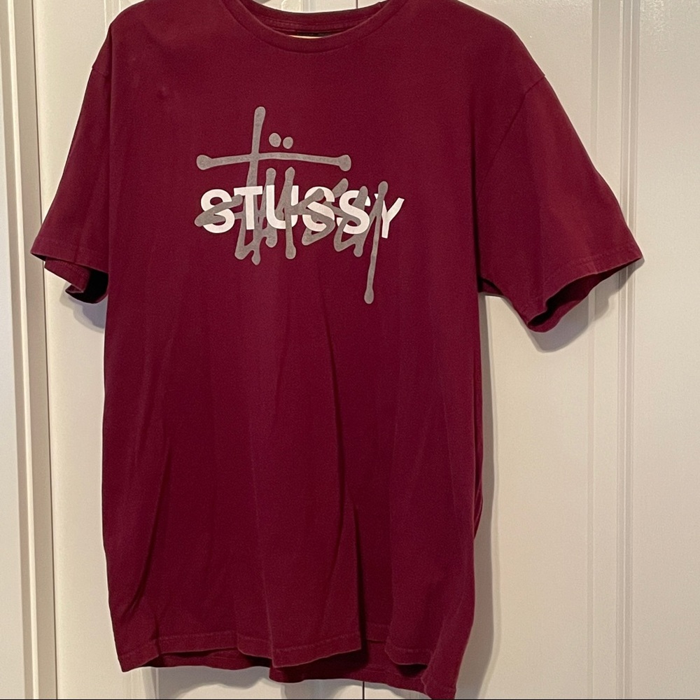 STUSSY Large Men’s T-shirt Used Preowned Burgundy Red